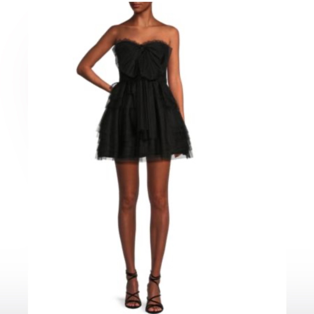 Semi Formal City Vibe Solid Strapless Bow Front Tiered Dress in black Size 7